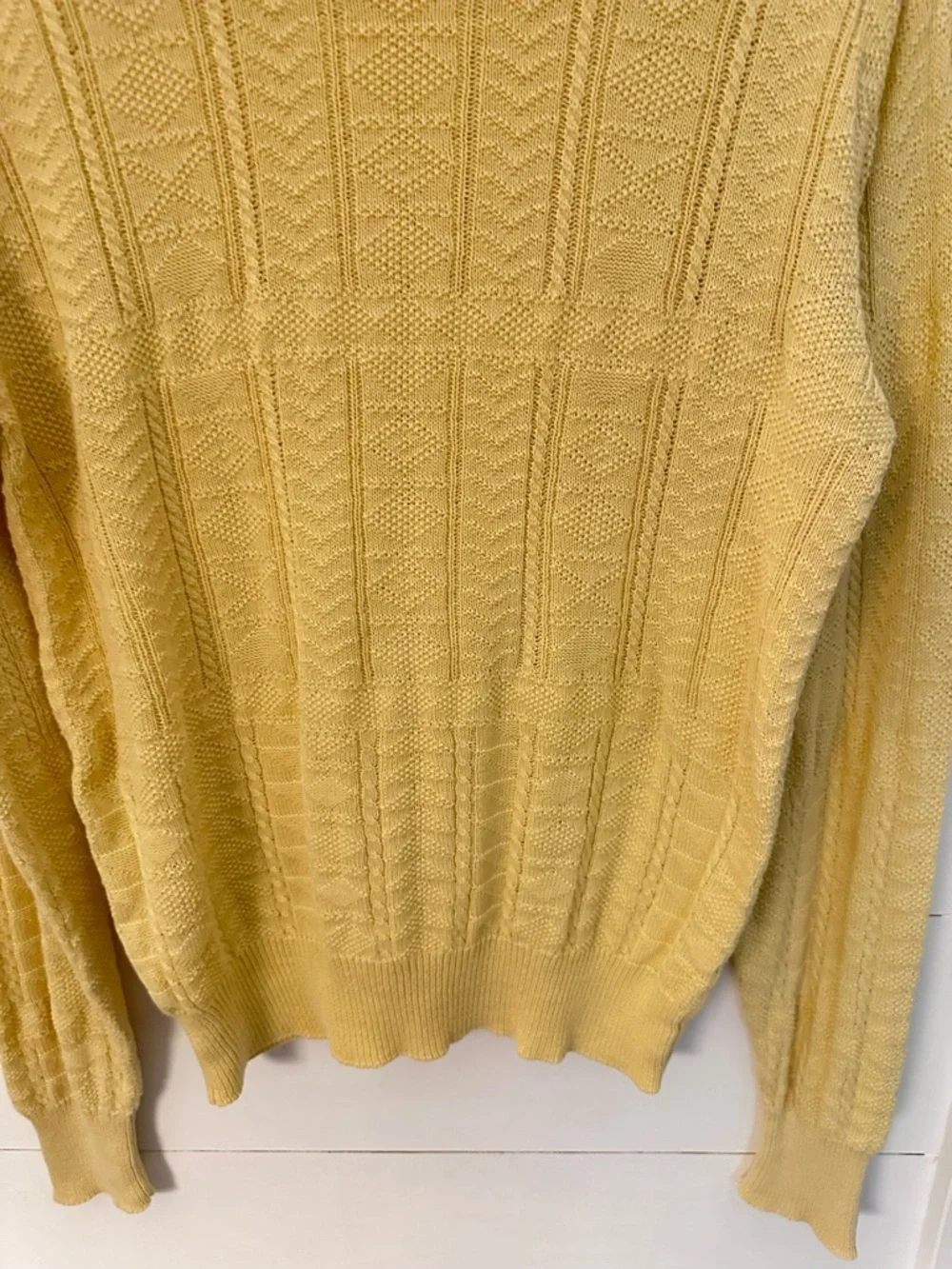 VTG M Polo Ralph Lauren Yellow Cable Knit Sweater 100% Cotton Crewneck Classic - Picture 9 of 12